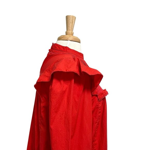 J. Crew Embroidered Crochet Ruffle Romantic High Neck Blouse Top Red size Small - Picture 8 of 12